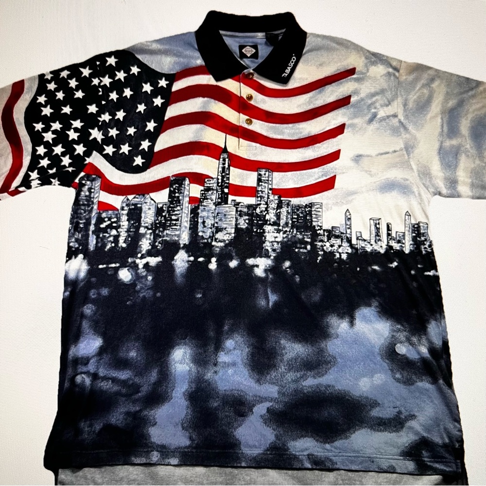 Vintage Men’s Tabasco American Flag/New York City Skyline Polo Shirt- Size XL